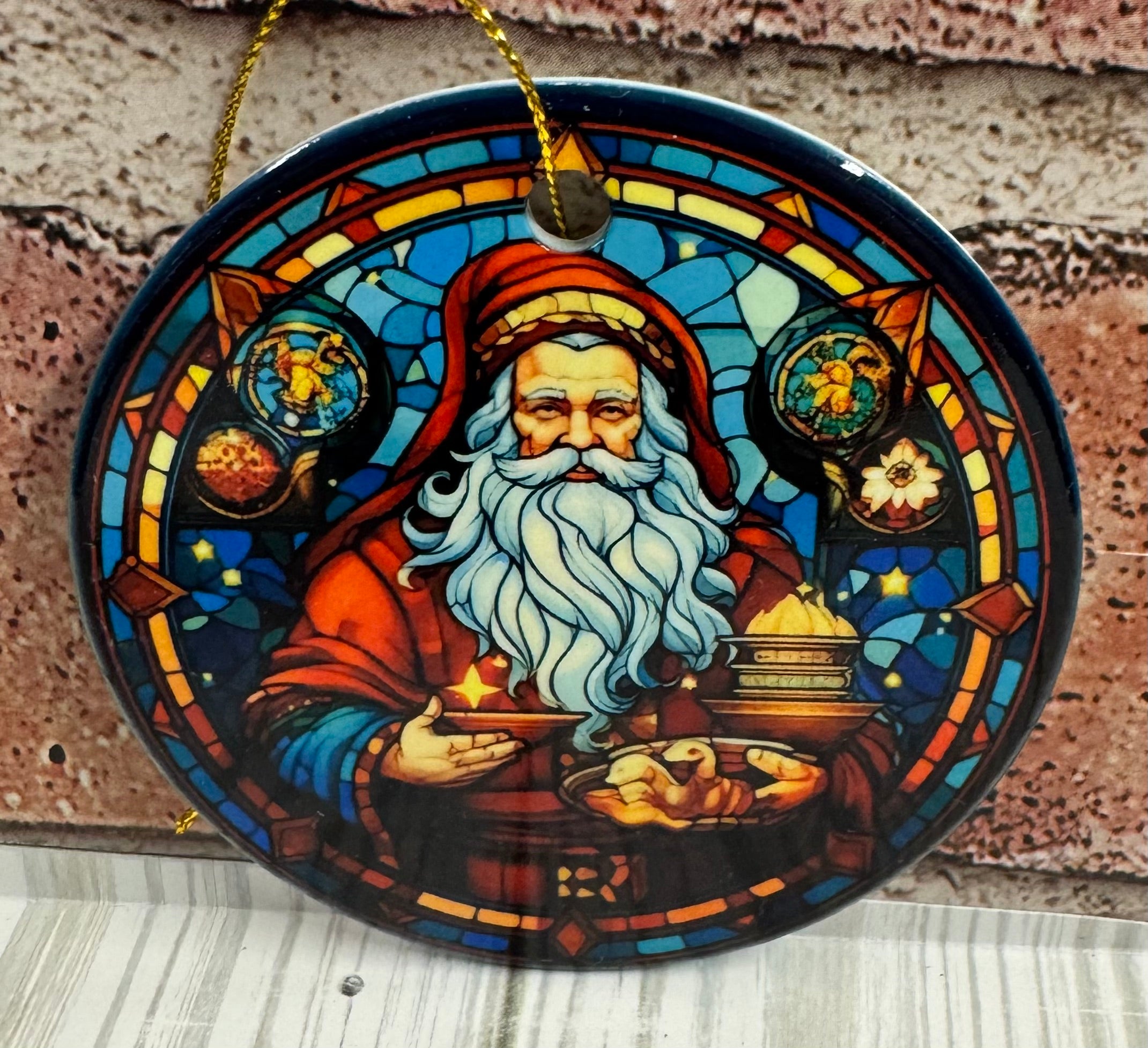 Ceramic Christmas Ornament Stained Glass Santa