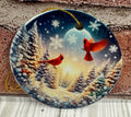 Ceramic Christmas Ornament Cardinals in snowy field