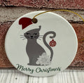 Ceramic Christmas Ornament Merry Christmas Grey Cat