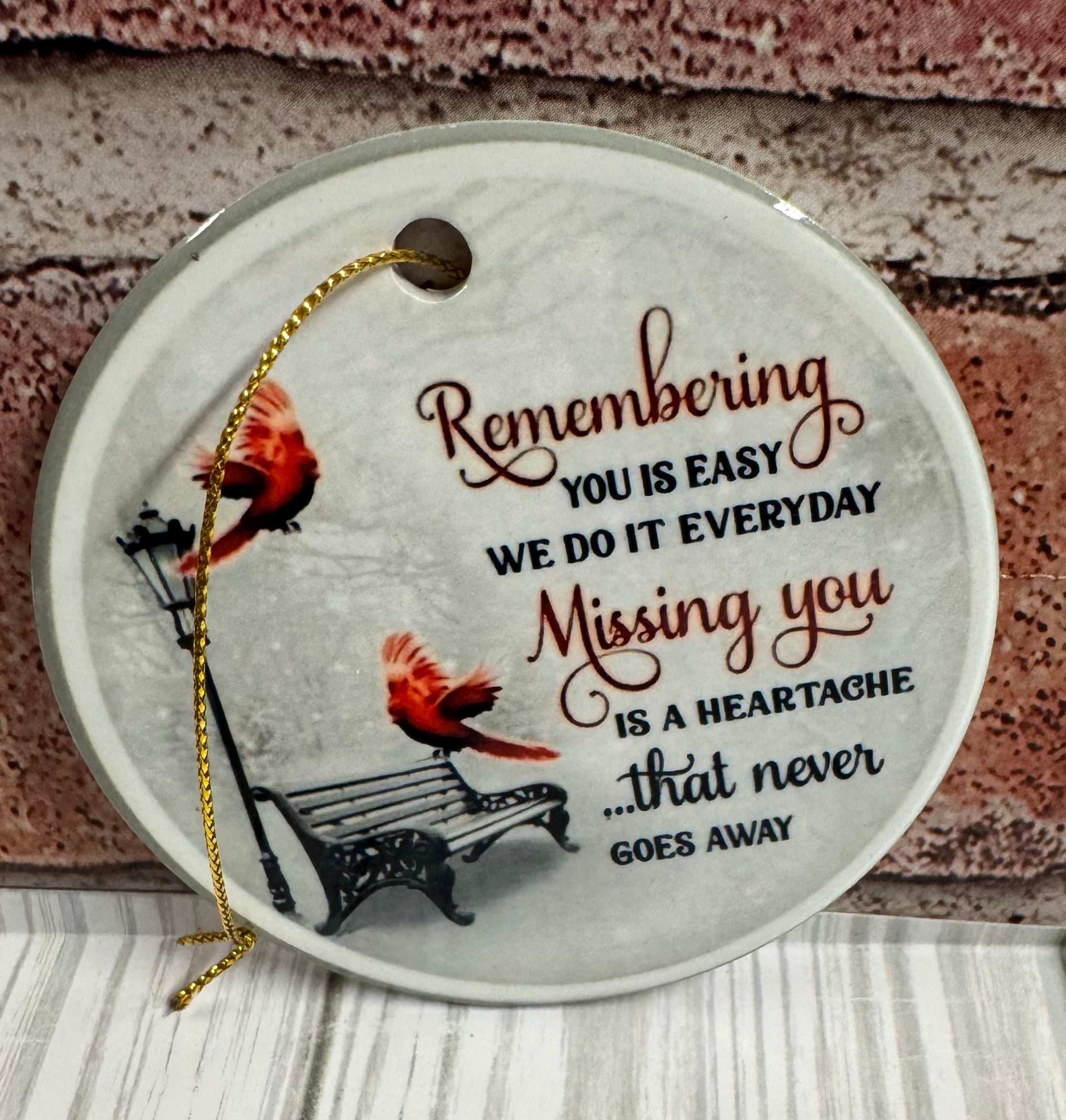 Ceramic Christmas Ornament Remembering you is easy Cardinals
