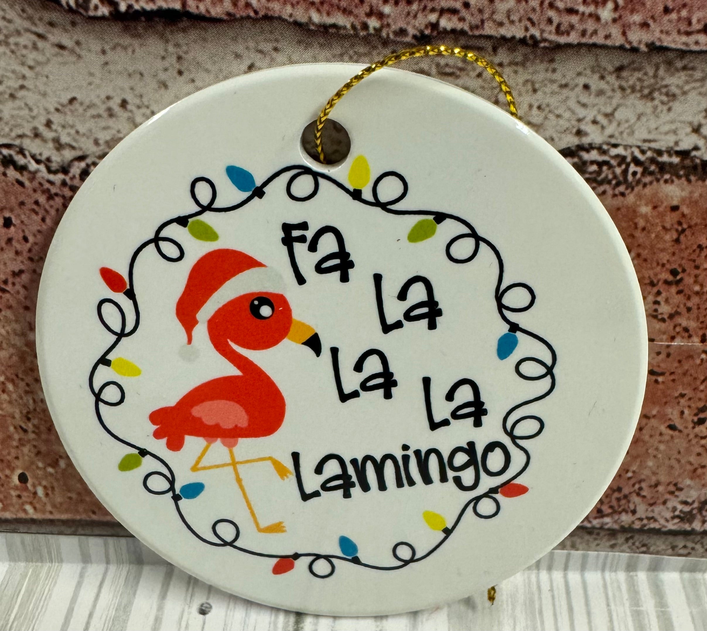 Ceramic Christmas Ornament Fa La La La Lamingo