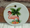 Ceramic Christmas Ornament Flamingo under Palm tree