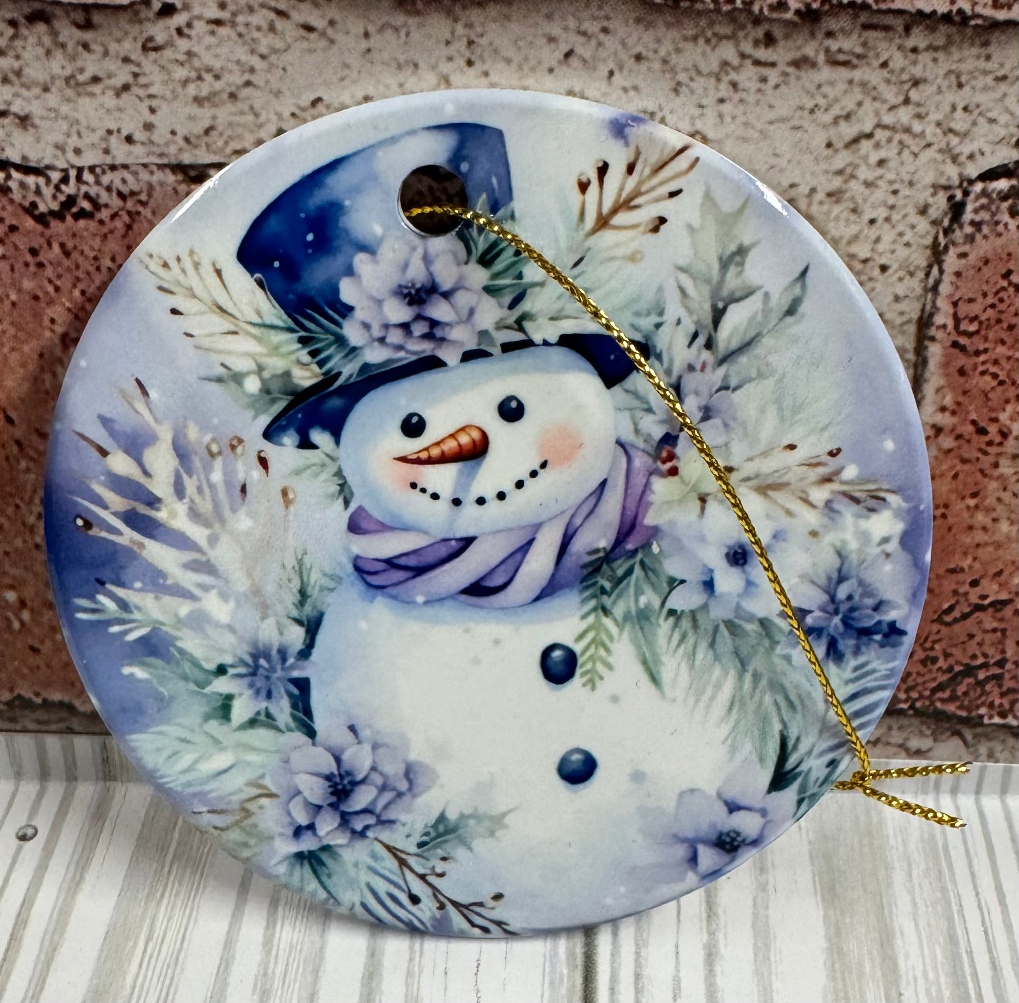 Ceramic Christmas Ornament Snowman light purple