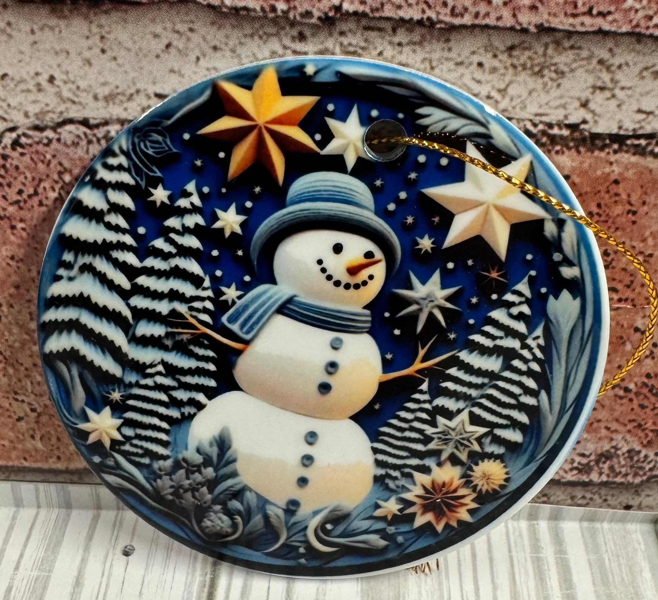 Ceramic Christmas Ornament Blue snowman