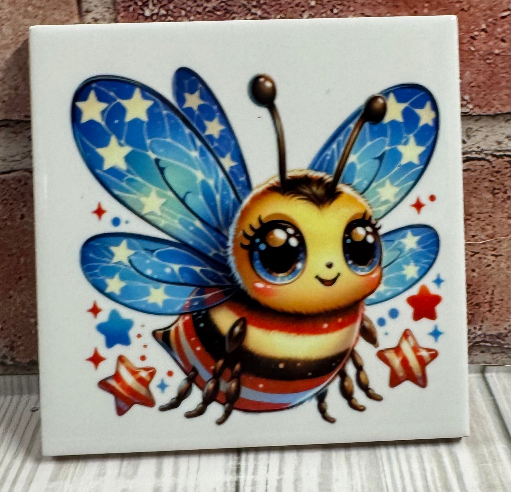Square Ceramic Coaster Patriotic Bee