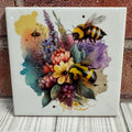 Square Ceramic Coaster Bees with flowers