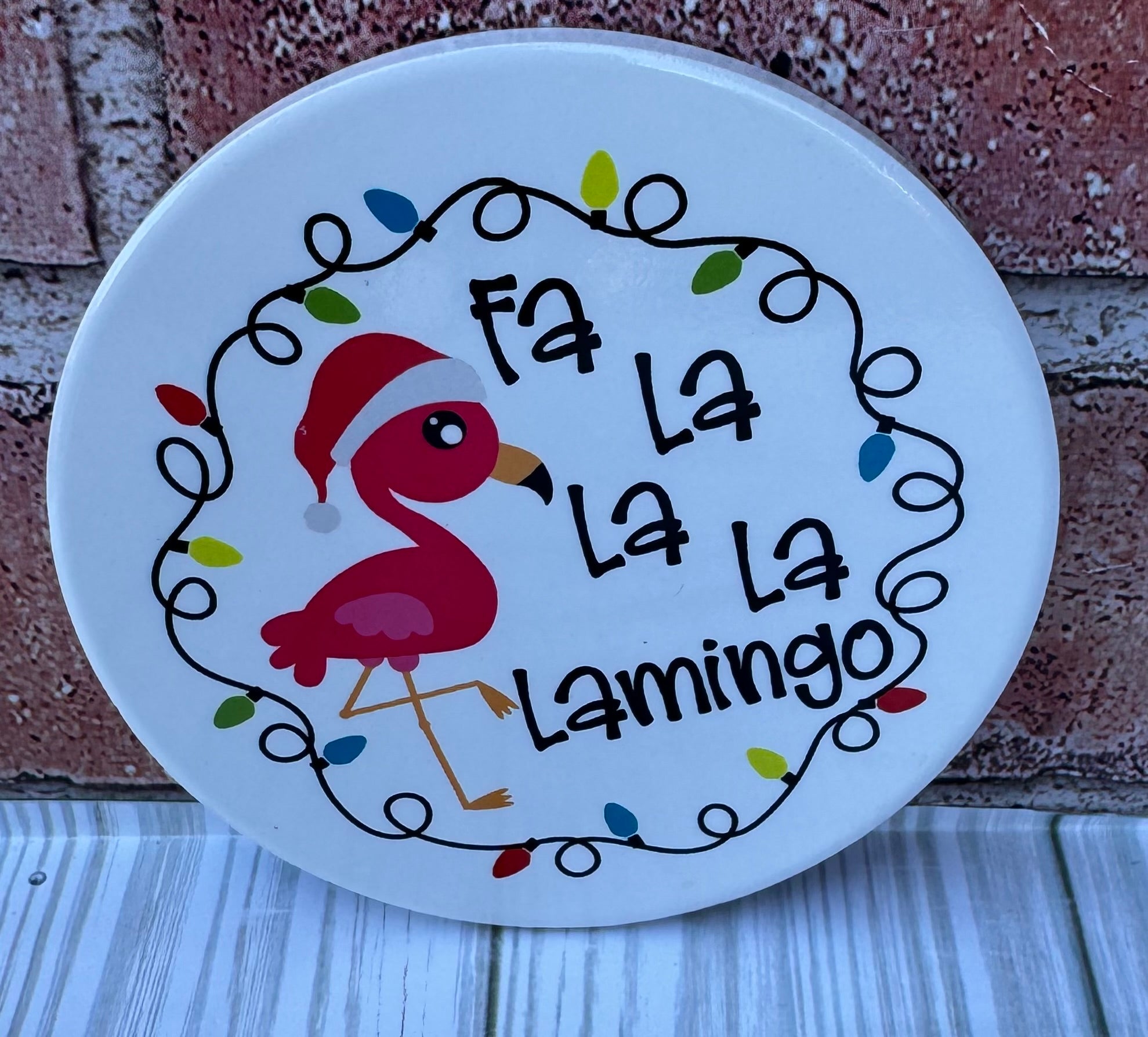Round Ceramic Coaster Fa La La La Lamingo