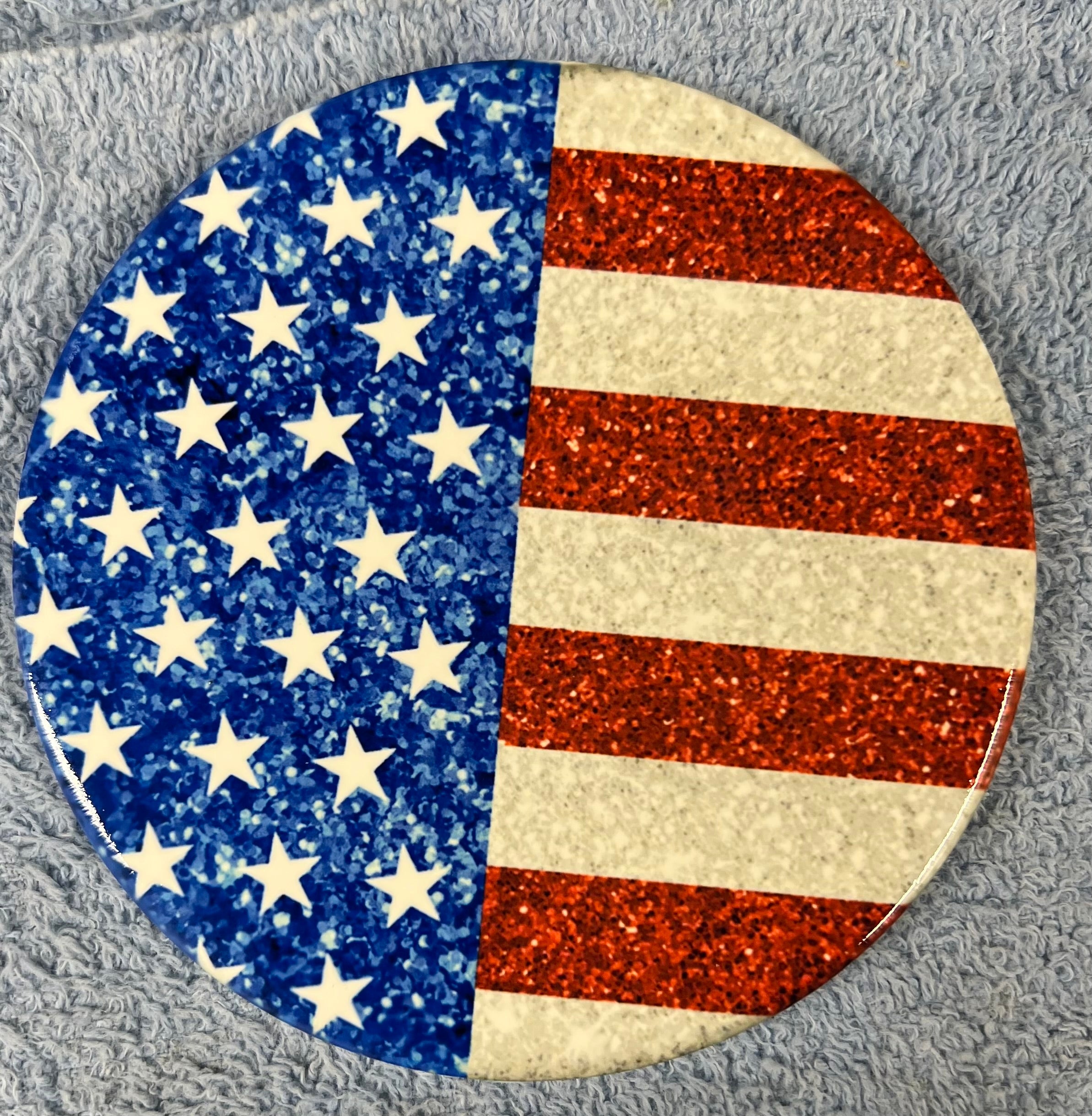 Round Ceramic Coaster US Flag glitter