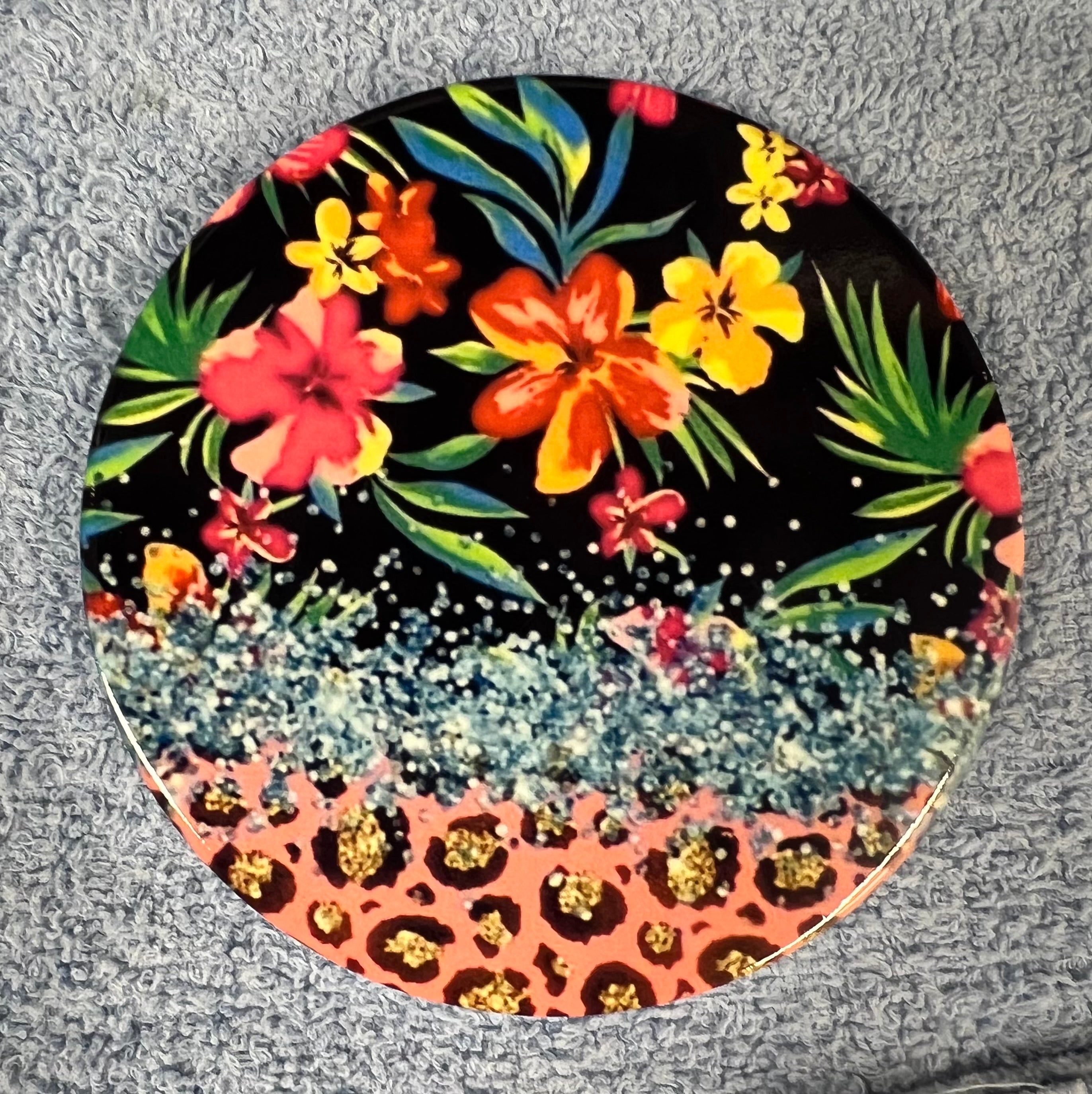 Round Ceramic Coaster Tropical flowers