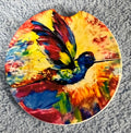 Round Ceramic Coaster Hummingbird Paint splatter