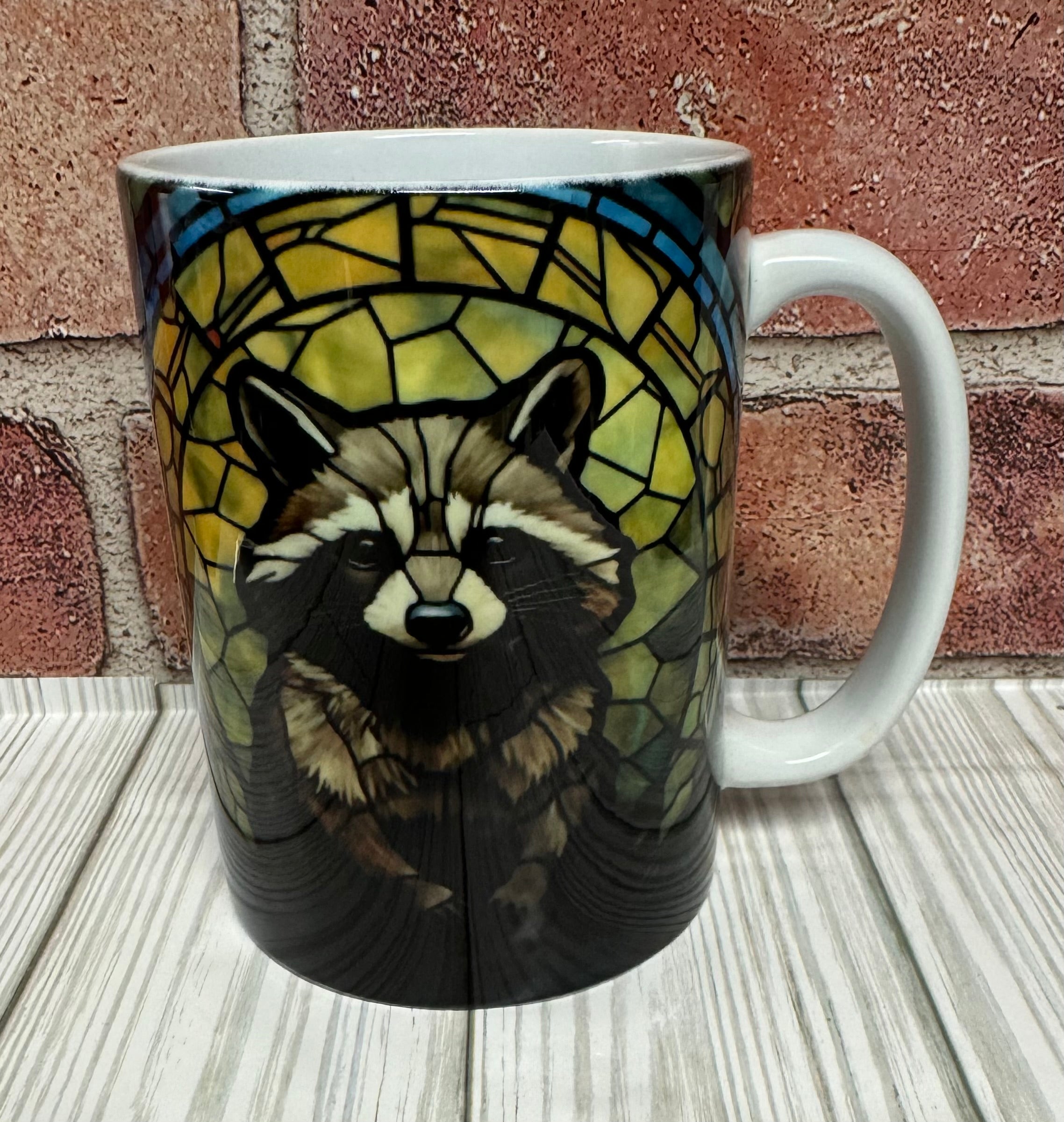 15 oz Mug- Raccoon Stained glass