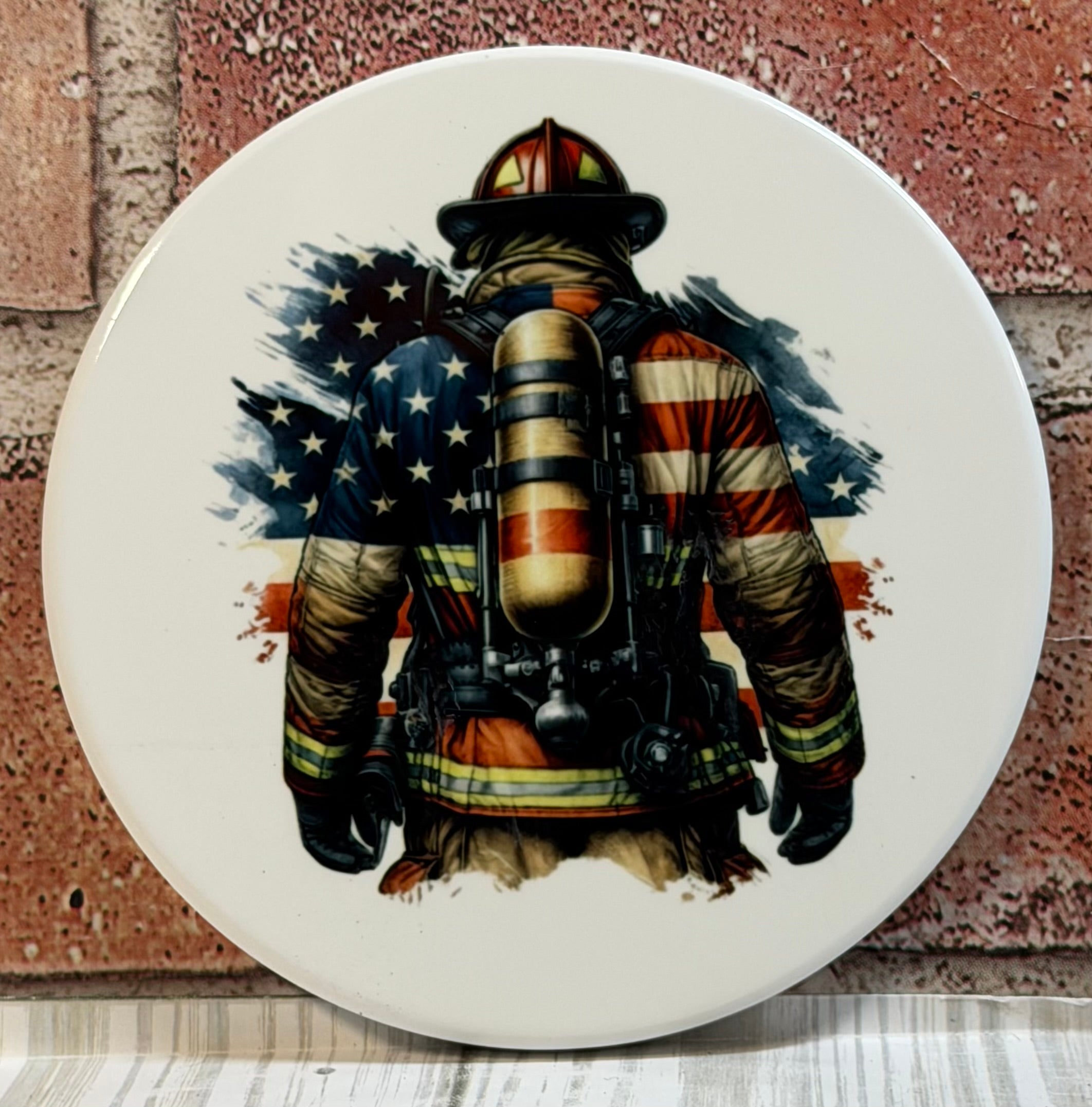 Round Coaster Fireman Patriotic