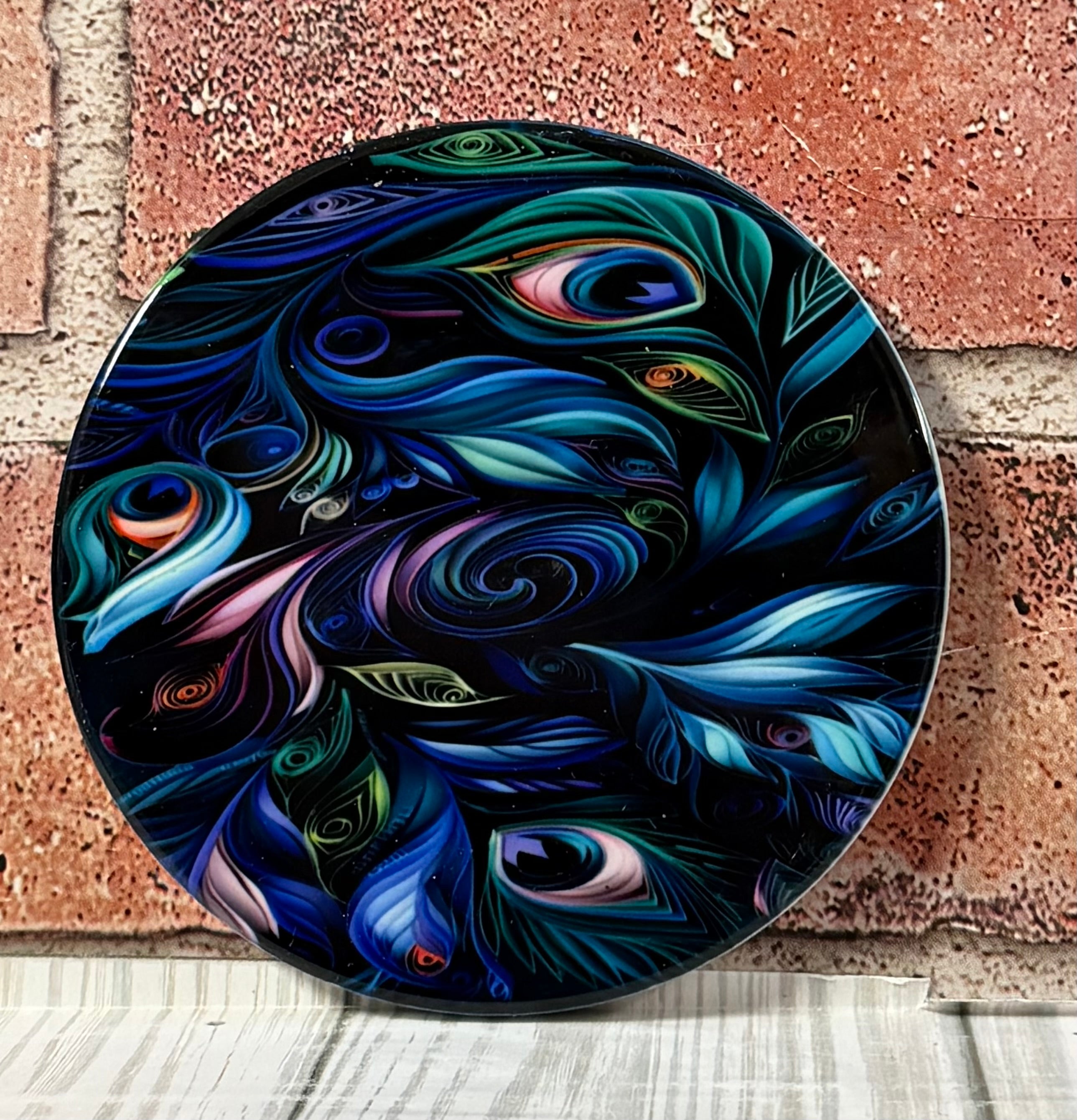 Round Coaster Peacock feathers