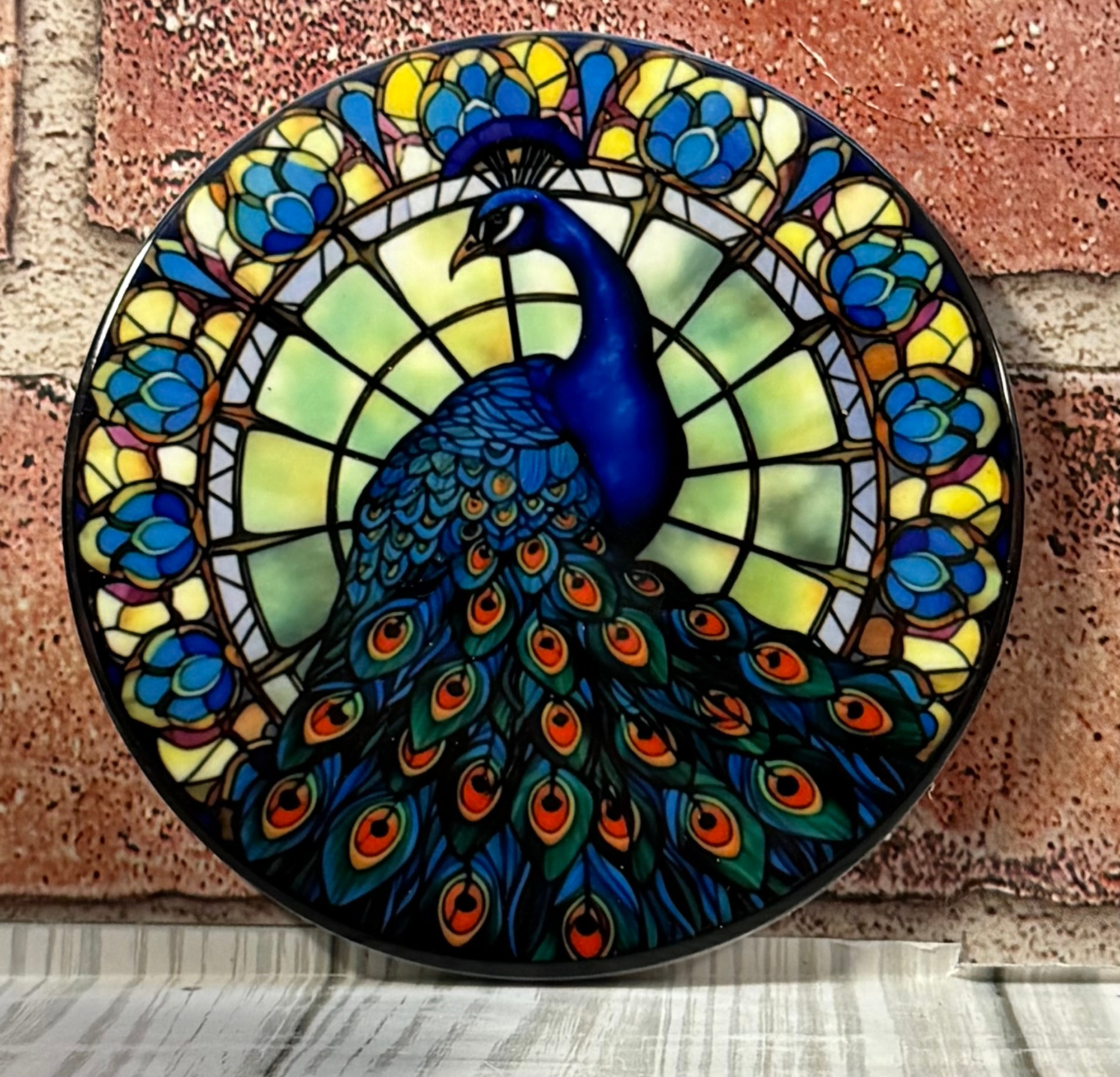 Round Coaster Peacock stained glass